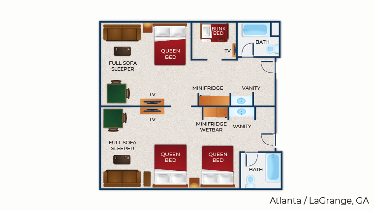 The floor plan for the Deluxe Wolf Den Suite(balcony/patio)
